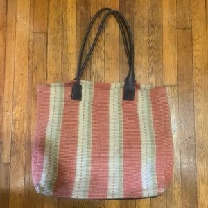 Carpet bag with genuine leather detailing